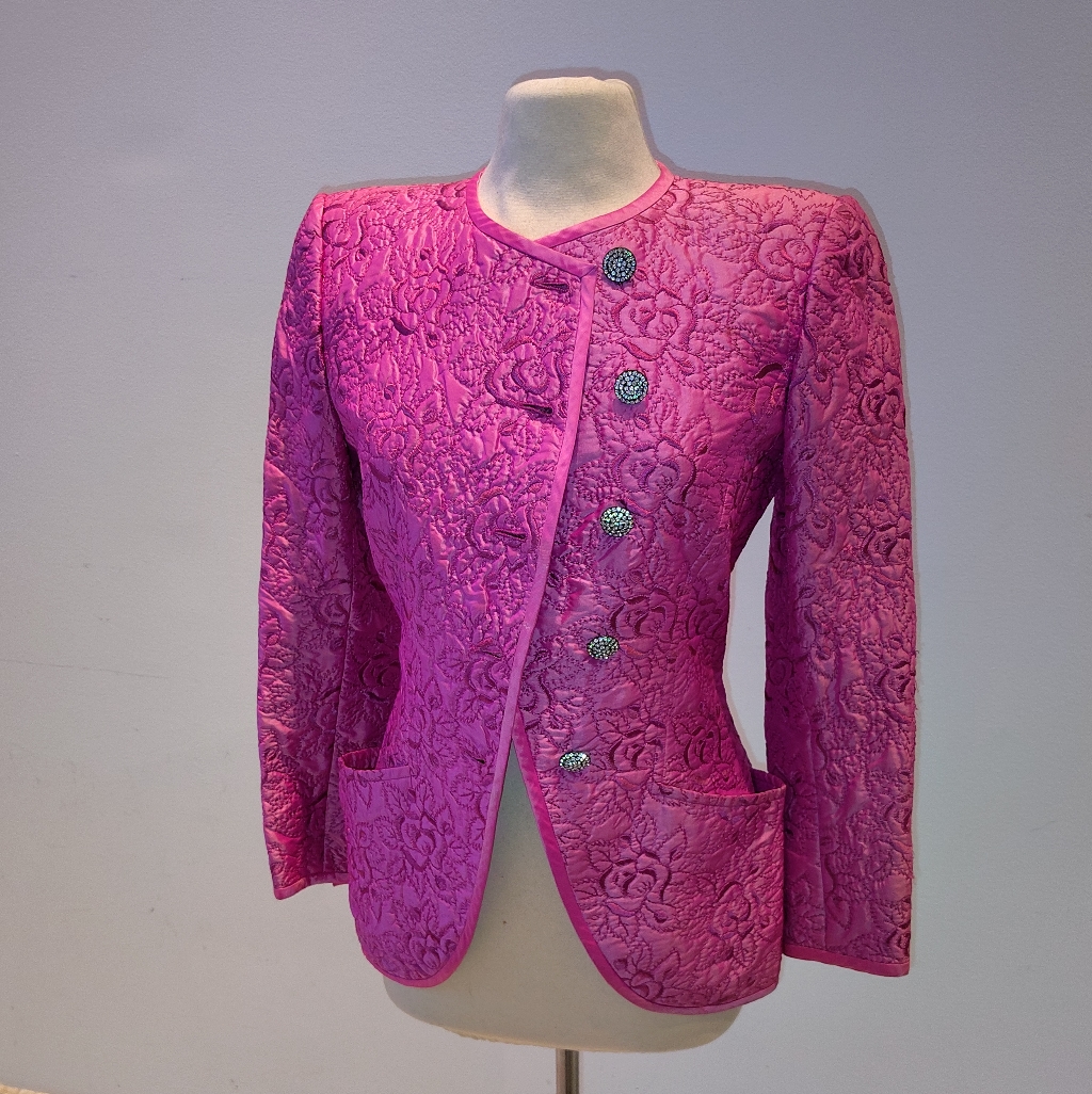 Ungaro Vintage Rose Embroidered Jacket, Vivid Pink